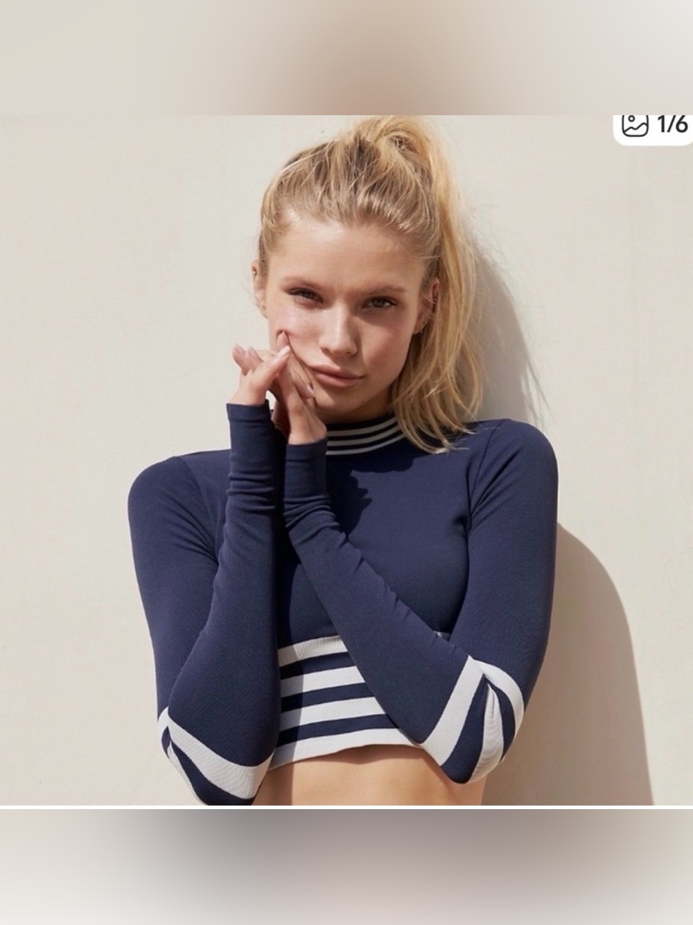 Free People Movement Navy and White Long Sleeve Top